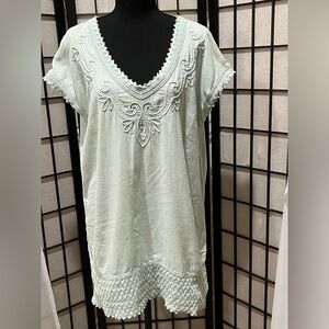 Soft Surroundings Mint Green Lace BOHEMIAN TUNIC TOP, WOMEN SIZE M